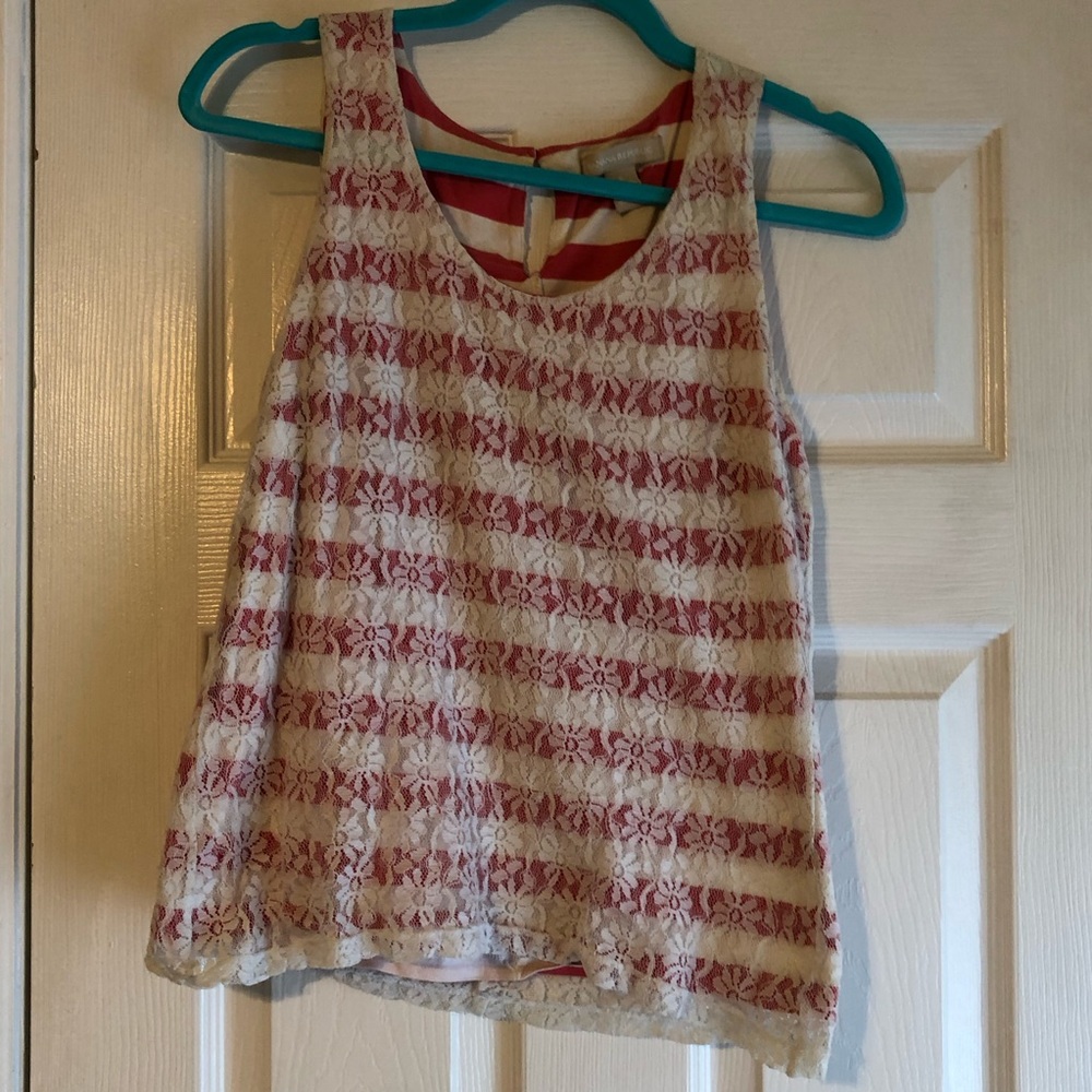 Banana Republic orange and white striped with lace overlay tank, size small